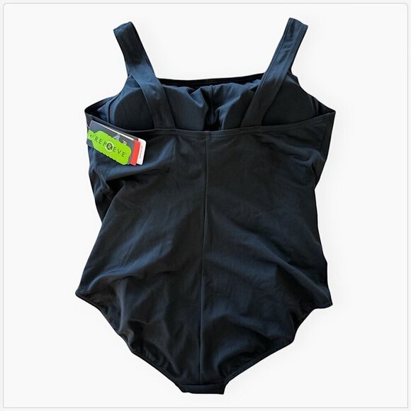Speedo Black Solid Shirred Front Tank One Piece Swimsuit NWT NEW Plus 20 - Picture 4 of 5